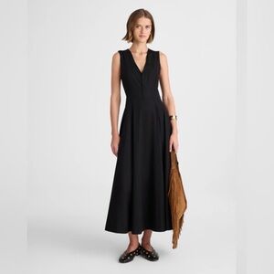 Madewell V-Neck Circle Midi Dress Jet Black Size 6 NWT Minimalist Capsule